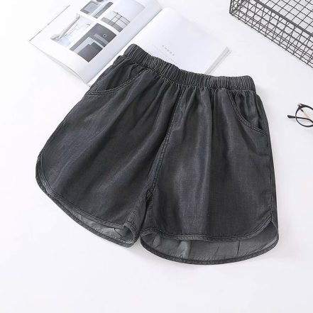 Quần Short Jean Nữ lưng thun đen
