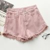 Quần Short Jean Nữ trơn tua lai màu hồng