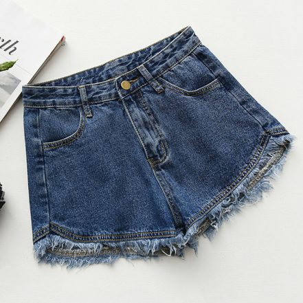 Quần Short Jean Nữ trơn tua lai màu xanh