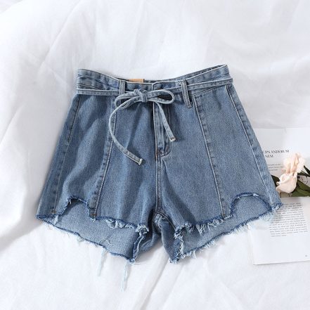 Quần short Jean Nữ Lưng Cao xanh tua lai